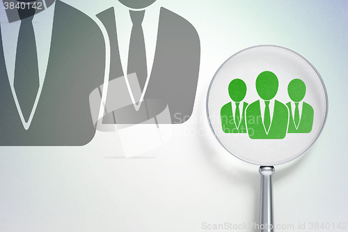 Image of Advertising concept:  Business People with optical glass on digital background