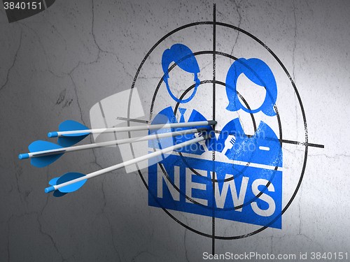 Image of News concept: arrows in Anchorman target on wall background