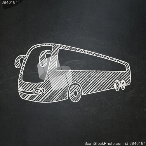 Image of Travel concept: Bus on chalkboard background