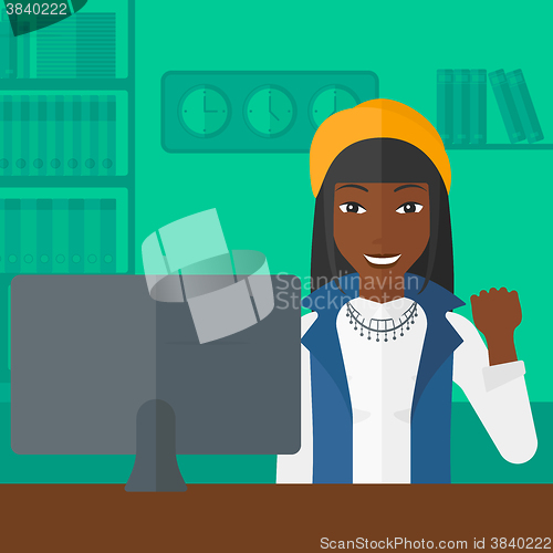 Image of Cheerful successful woman.