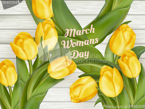Image of March 8 and yellow tulips. EPS 10