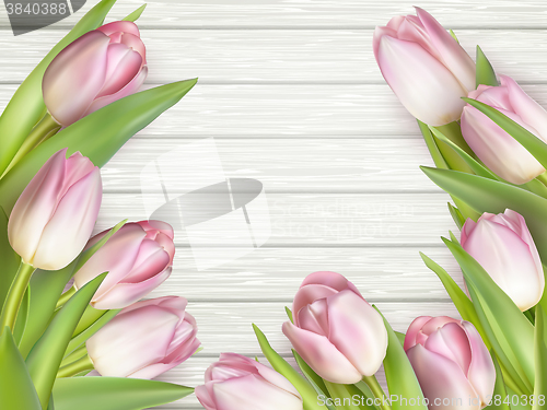 Image of Pink tulips on wooden background. EPS 10