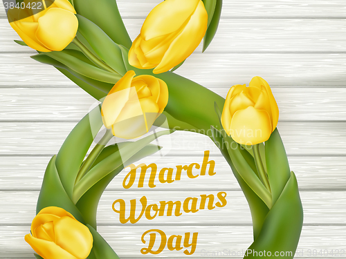 Image of March 8 and yellow tulips. EPS 10