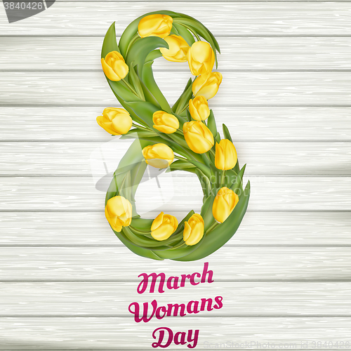 Image of March 8 and yellow tulips. EPS 10