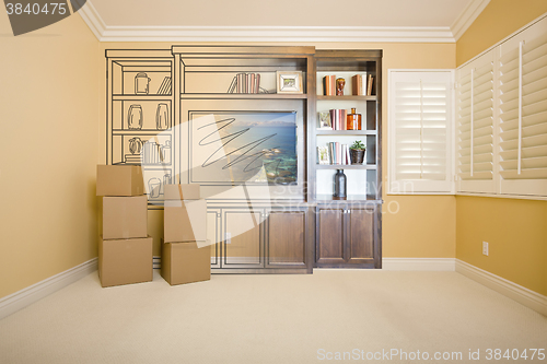 Image of Room with Entertainment Unit Drawing Gradating to Photograph