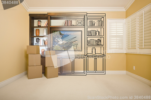 Image of Room with Entertainment Unit Drawing Gradating to Photograph