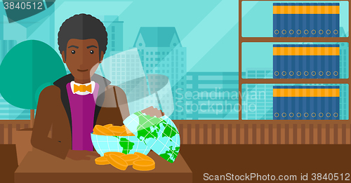 Image of Man with globe full of money.