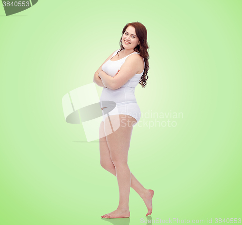Image of happy plus size woman in underwear
