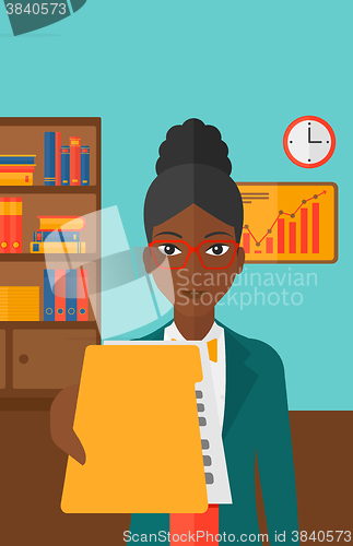 Image of Boss receiving file from employee.