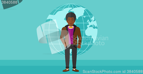 Image of Businessman standing on globe background.
