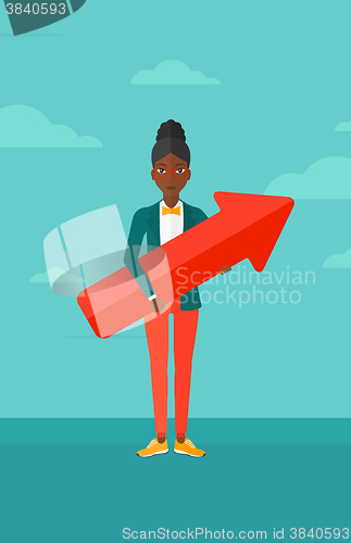 Image of Successful business woman with arrow up.