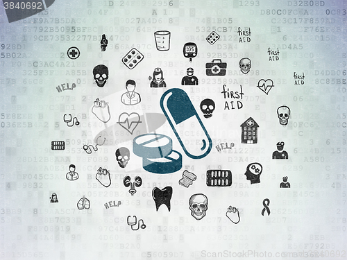 Image of Medicine concept: Pills on Digital Paper background