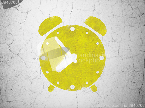 Image of Timeline concept: Alarm Clock on wall background