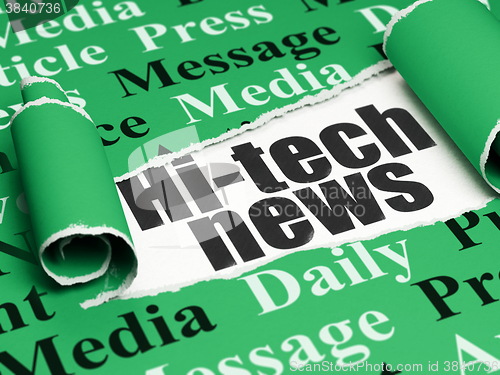 Image of News concept: black text Hi-tech News under the piece of  torn paper