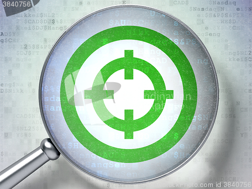 Image of Business concept: Target with optical glass on digital background