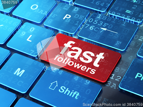 Image of Finance concept: Fast Followers on computer keyboard background