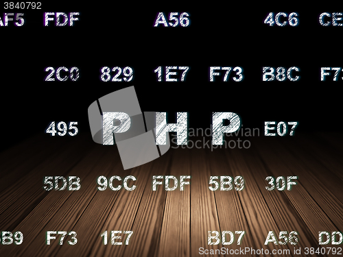 Image of Software concept: Php in grunge dark room