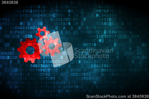 Image of Information concept: Gears on digital background