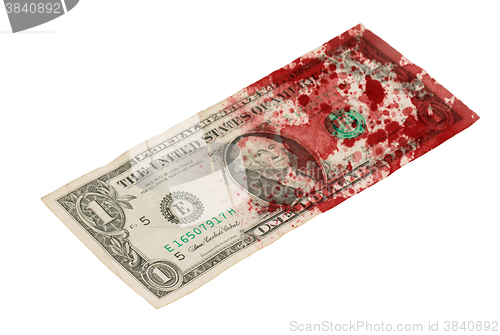 Image of US one Dollar bill, close up, blood