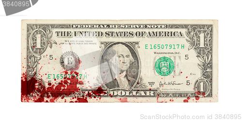 Image of US one Dollar bill, close up, blood