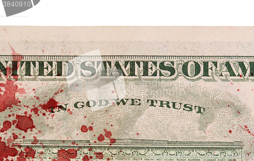 Image of US one Dollar bill, close up, blood