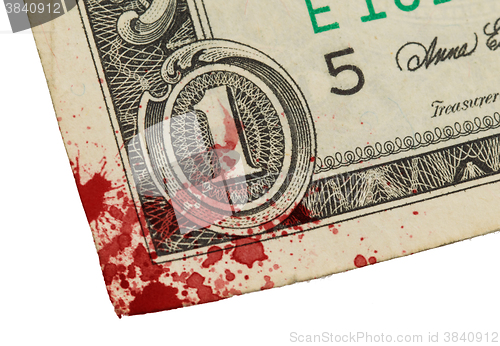 Image of US one Dollar bill, close up, blood