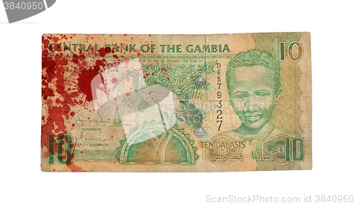 Image of 10 Gambian dalasi bank note, bloody