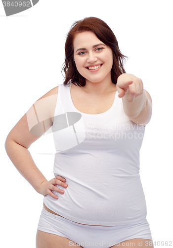 Image of plus size woman in underwear showing