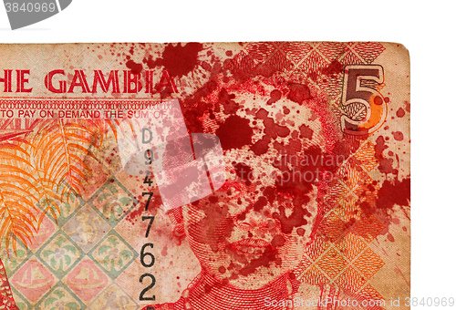 Image of 5 Gambian dalasi bank note, bloody