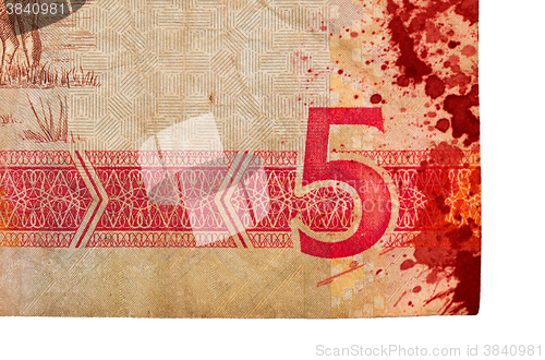 Image of 5 Gambian dalasi bank note, bloody