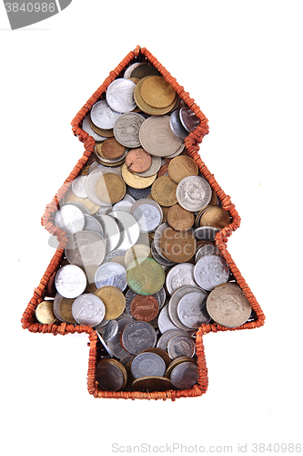 Image of old european coins as christmas tree