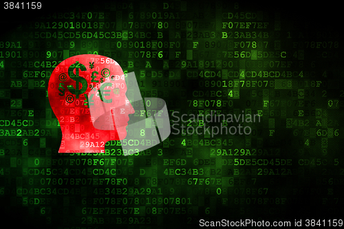 Image of Advertising concept: Head With Finance Symbol on digital background