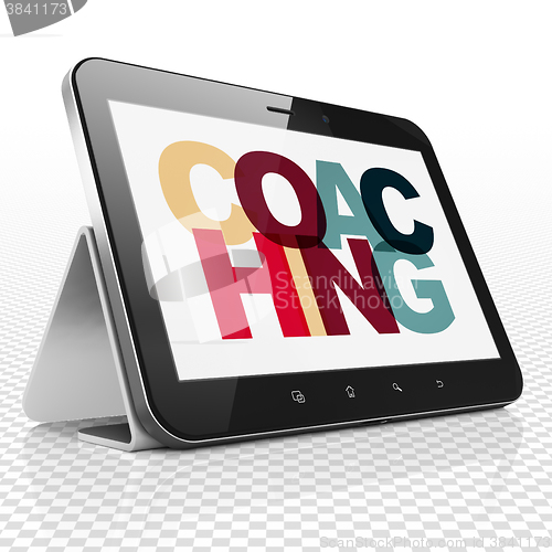 Image of Education concept: Tablet Computer with Coaching on  display