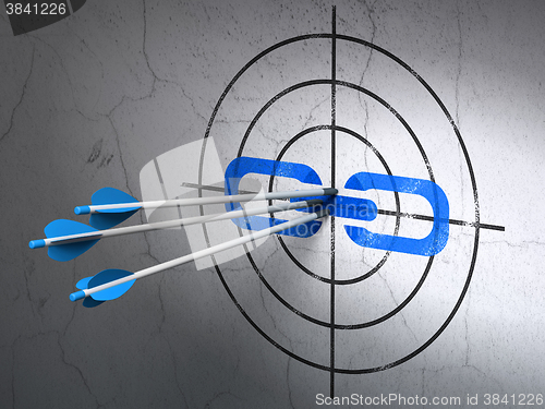 Image of Web design concept: arrows in Link target on wall background