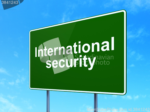 Image of Privacy concept: International Security on road sign background