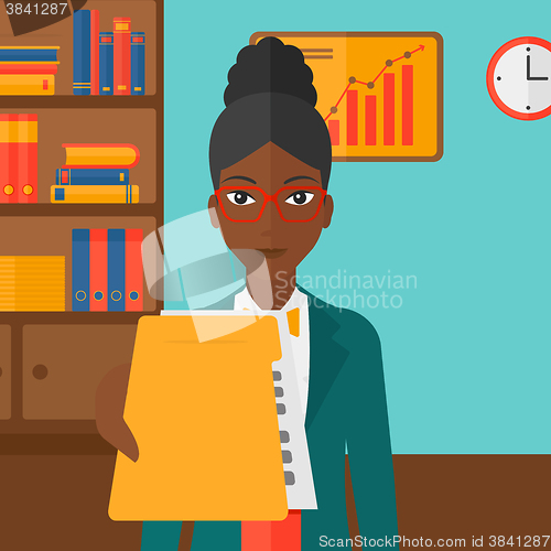 Image of Boss receiving file from employee.