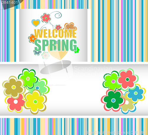 Image of Welcome Spring Holiday Card. Welcome Spring Vector. Welcome Spring background. Spring Holiday Graphic. Welcome Spring Art. Spring Holiday Drawing