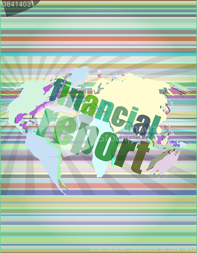 Image of financial report word on digital screen, mission control interface hi technology vector illustration
