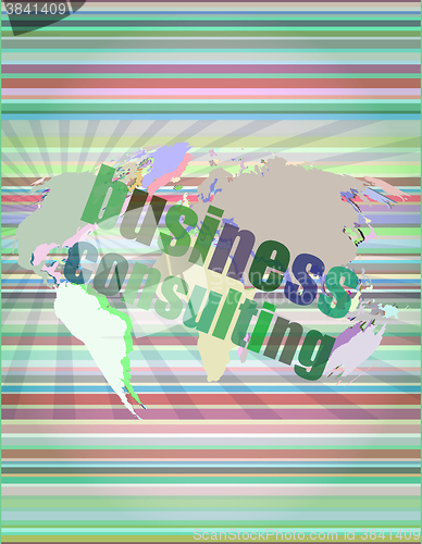 Image of words business consulting on digital screen, business concept vector illustration