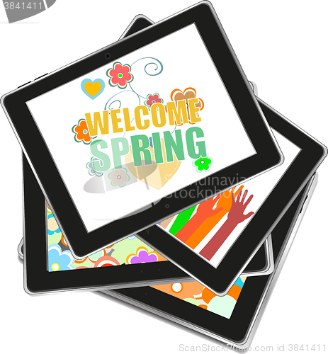 Image of Welcome Spring Holiday Card. Welcome Spring Vector. Welcome Spring background. Spring Holiday Graphic. Welcome Spring Art. Spring Holiday Drawing