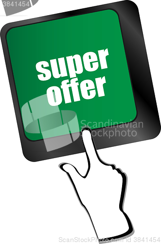 Image of Super offer text on laptop computer keyboard vector illustration