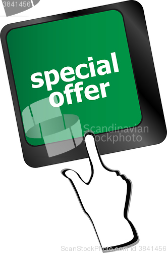 Image of special offer button on computer keyboard keys vector illustration