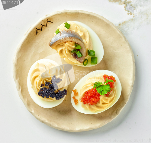 Image of boiled stuffed decorative eggs