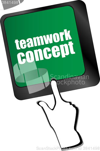Image of cloud icon with teamwork concept word on computer keyboard key vector illustration