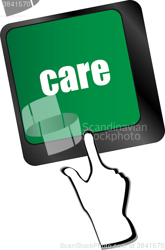 Image of care concept with key on computer keyboard keys, social concept vector illustration