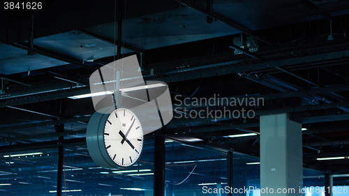 Image of Amsterdam Airport Schiphol. Netherlands. The clock in terminal