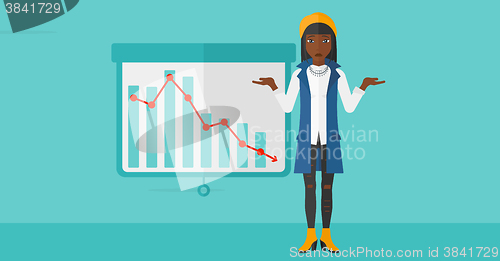 Image of Woman with decreasing chart.