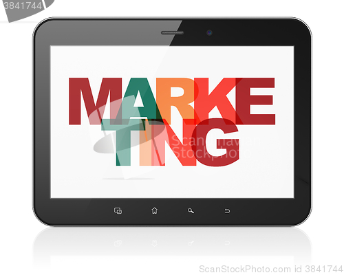 Image of Advertising concept: Tablet Computer with Marketing on  display