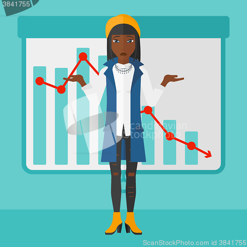 Image of Woman with decreasing chart.