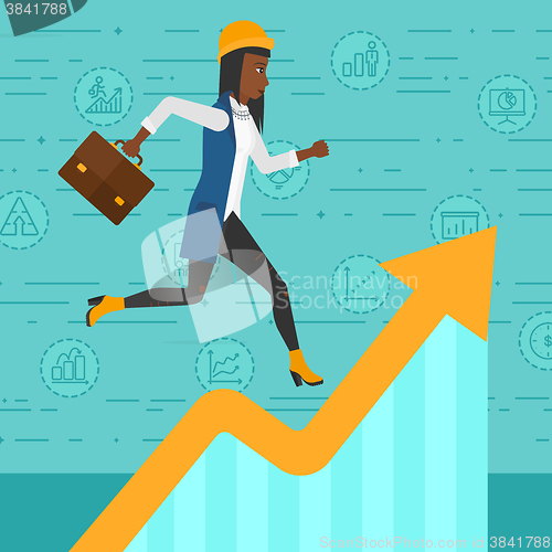 Image of Woman running on growth graph. 